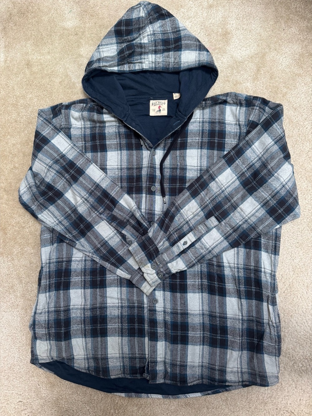 Men's Hooded Plaid Flannel Shirt Jacket - Blue